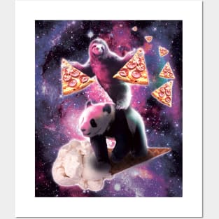 Space Sloth With Pizza On Panda Riding Ice Cream Posters and Art